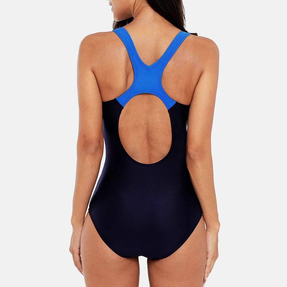 One Piece Women Sports Swimwear Sports Swimsuit Patchwork Beachwear Bathing Suit Padded Bikini Monikini
