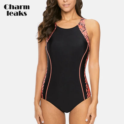 Charmleaks Ladies One Piece Sports Swimsuit Women Sports Swimwear Bikini Backless Beach Wear Bathing Suits Monokini