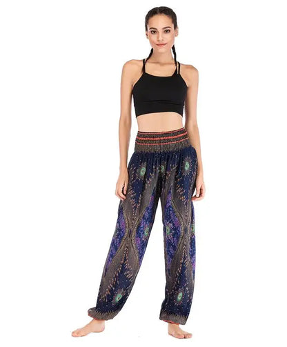 Women's Yoga Pants Bohemian Boho Pants Smocked Printing Design Trousers Loose