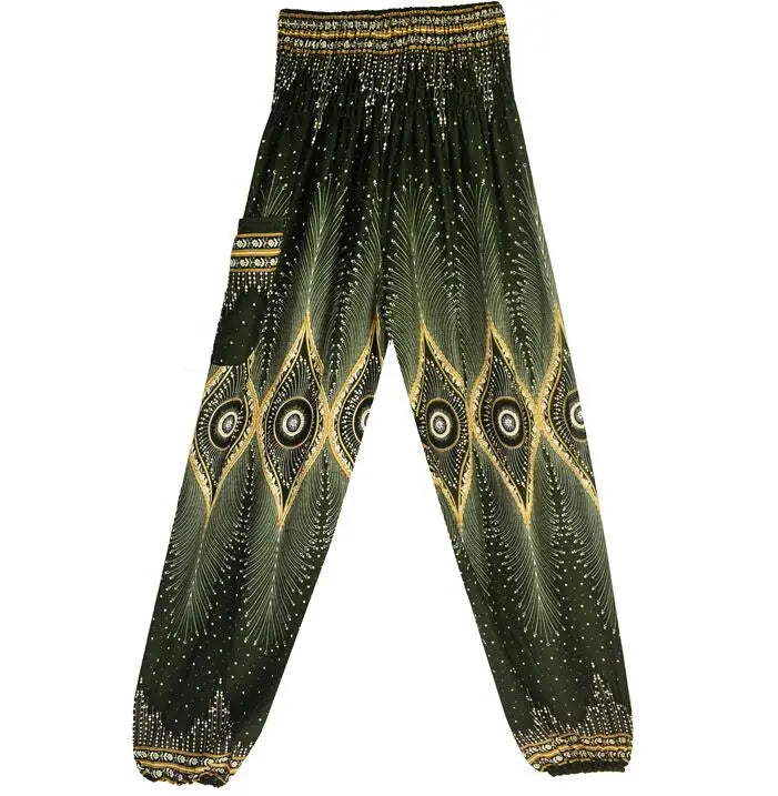Women's Yoga Pants Bohemian Boho Pants Smocked Printing Design Trousers Loose