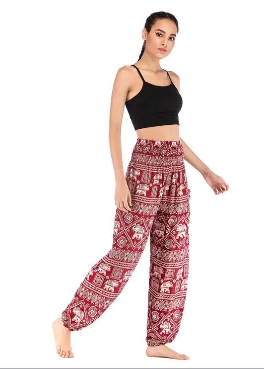 Women's Yoga Pants Bohemian Boho Pants Smocked Printing Design Trousers Loose