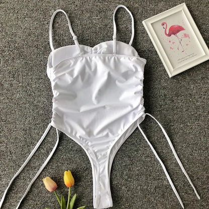 Splicing High Cut Out One Piece Swimsuit Women Tassel Swimwear Female Bathing Suit String Leopard Bikini Monokini Lady