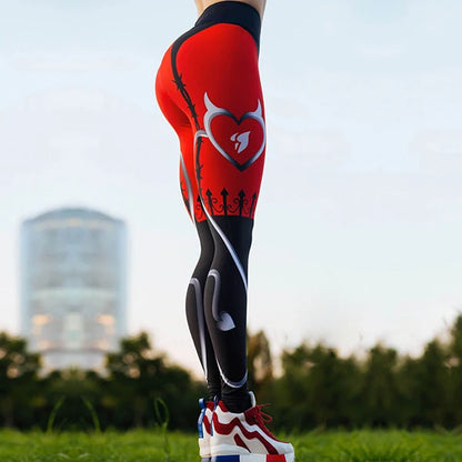 Heart Shape Digital Printing Nine Points Sport Trousers Fashion Women's Yoga High Waist Tight Hips Casual Leggings