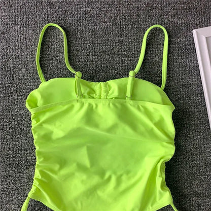 Splicing High Cut Out One Piece Swimsuit Women Tassel Swimwear Female Bathing Suit String Leopard Bikini Monokini Lady