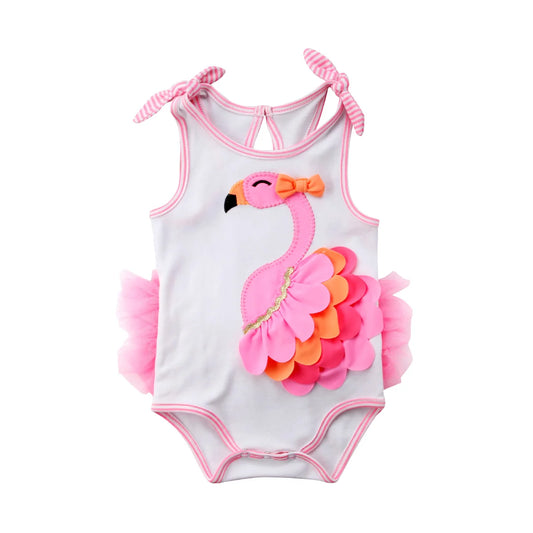 New Newborn Toddler Infant Baby Girl 3D Flamingo Romper Jumpsuit Outfits Lace Tutu Dress Clothes Sleeveless Sunsuit