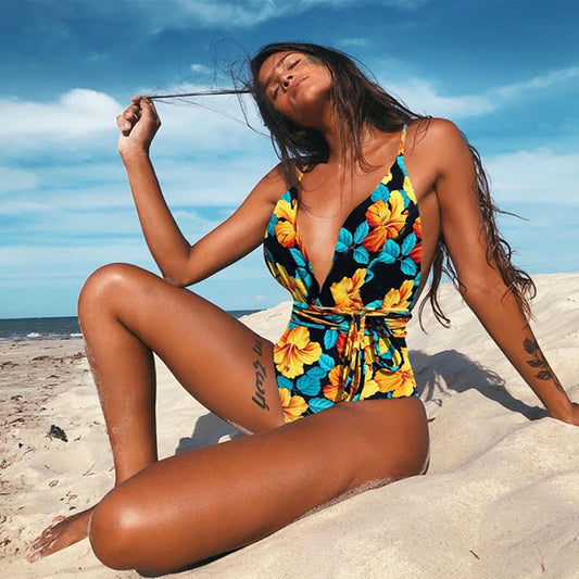 9 Color Options Print One Piece Swimwear Women Beach Monokini Swimsuit Trikini