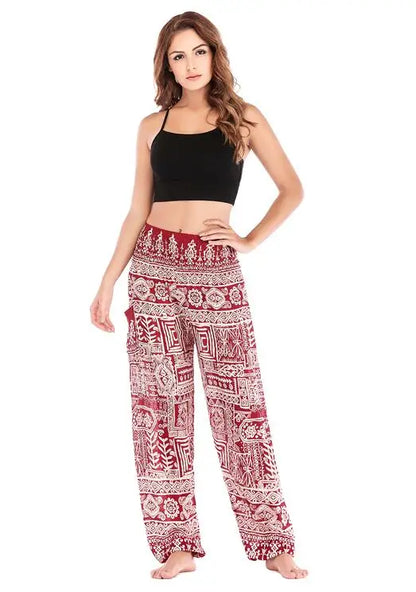 Women's Yoga Pants Bohemian Boho Pants Smocked Printing Design Trousers Loose
