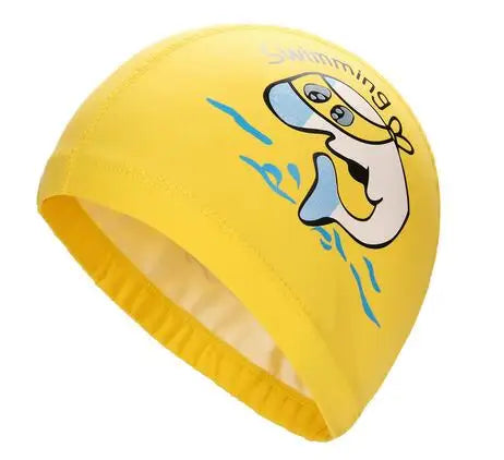 Kids Children Swimming Cap Waterproof PU Fabric Cute Cartoon Animal Dolphin Protect Ears Long Hair Boys Girls Swim Pool Caps Hat