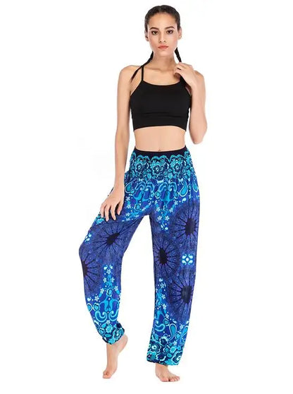 Women's Yoga Pants Bohemian Boho Pants Smocked Printing Design Trousers Loose
