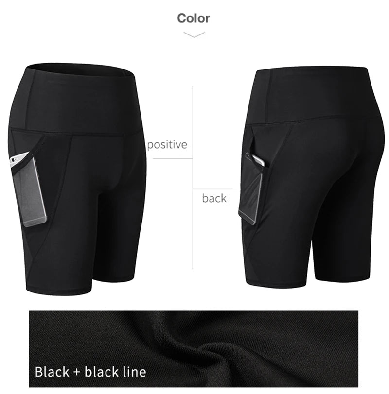 Gym Shorts Women High Waist Compression Quick Dry Yoga Shorts Fitness Running Push Up Shorts Pockets Design