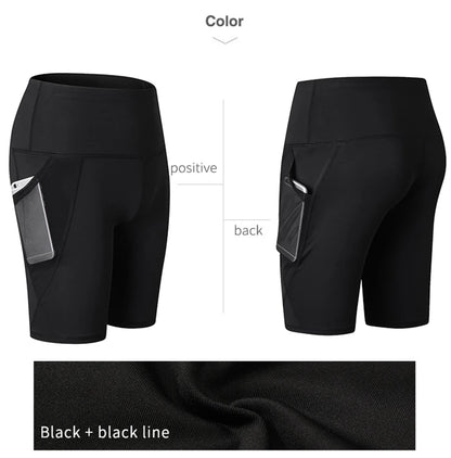 Gym Shorts Women High Waist Compression Quick Dry Yoga Shorts Fitness Running Push Up Shorts Pockets Design