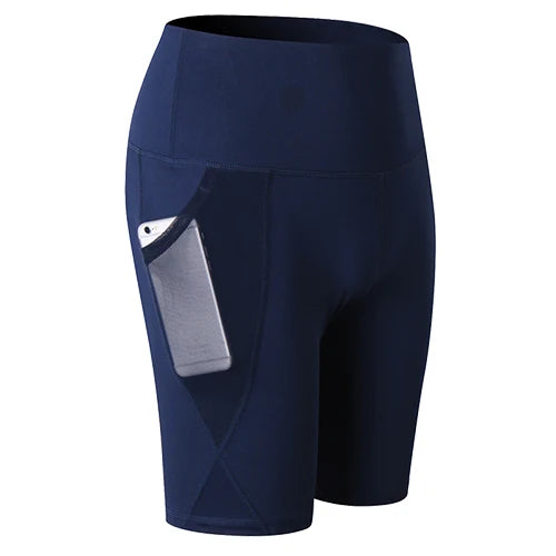 Gym Shorts Women High Waist Compression Quick Dry Yoga Shorts Fitness Running Push Up Shorts Pockets Design
