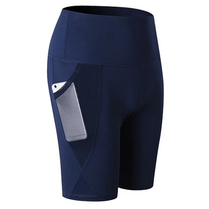 Gym Shorts Women High Waist Compression Quick Dry Yoga Shorts Fitness Running Push Up Shorts Pockets Design
