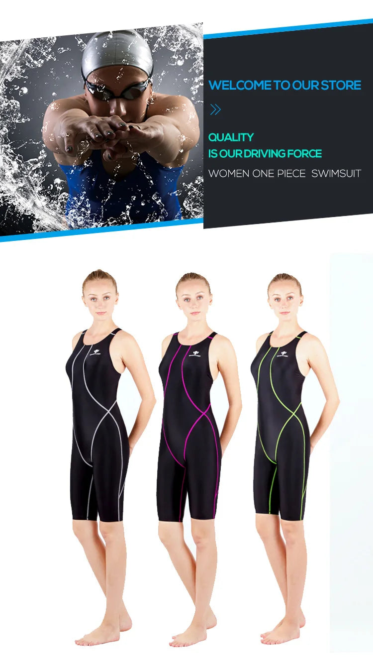 HXBY Professional Competition Knee Length Waterproof Chlorine Resistant Women's Swimwear Plus Size 5xl