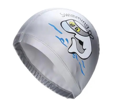 Kids Children Swimming Cap Waterproof PU Fabric Cute Cartoon Animal Dolphin Protect Ears Long Hair Boys Girls Swim Pool Caps Hat