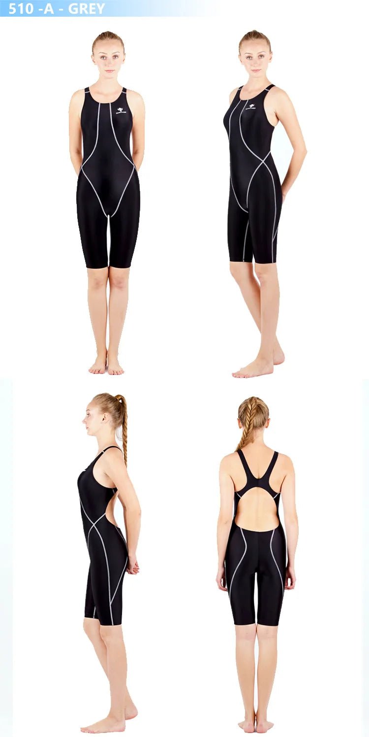 HXBY Professional Competition Knee Length Waterproof Chlorine Resistant Women's Swimwear Plus Size 5xl