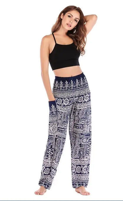 Women's Yoga Pants Bohemian Boho Pants Smocked Printing Design Trousers Loose