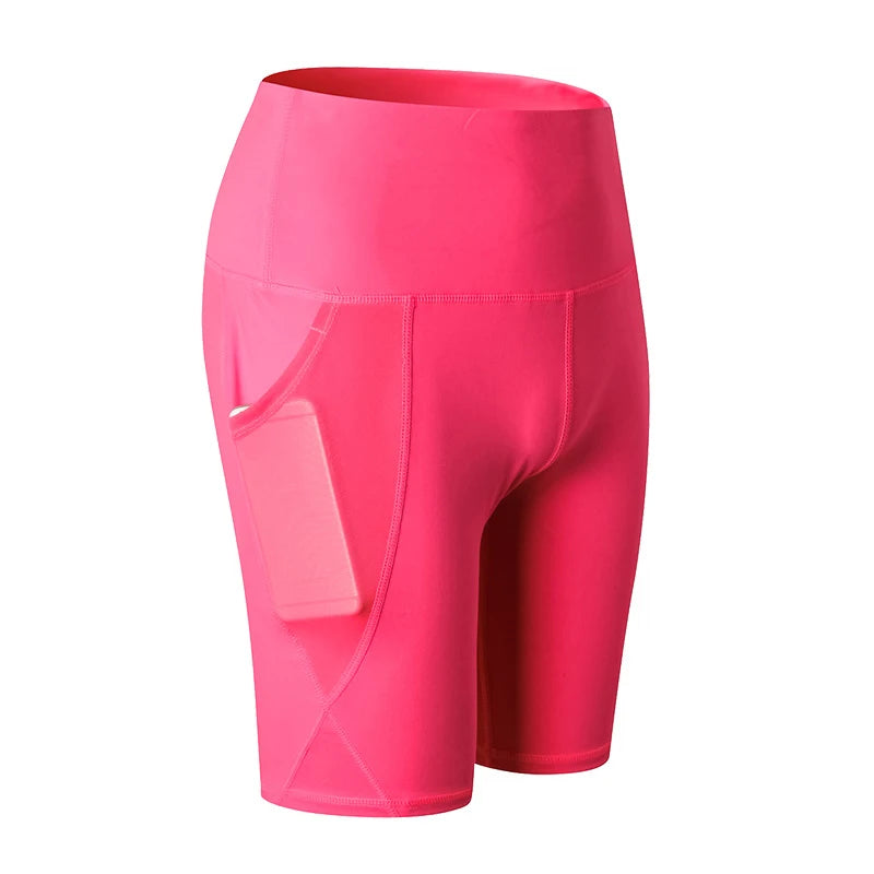 Gym Shorts Women High Waist Compression Quick Dry Yoga Shorts Fitness Running Push Up Shorts Pockets Design
