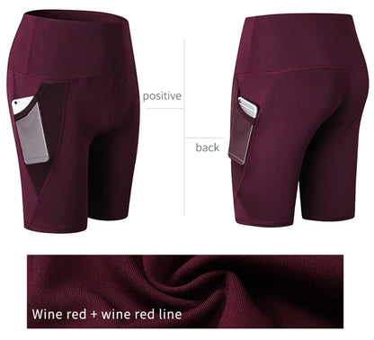 Gym Shorts Women High Waist Compression Quick Dry Yoga Shorts Fitness Running Push Up Shorts Pockets Design