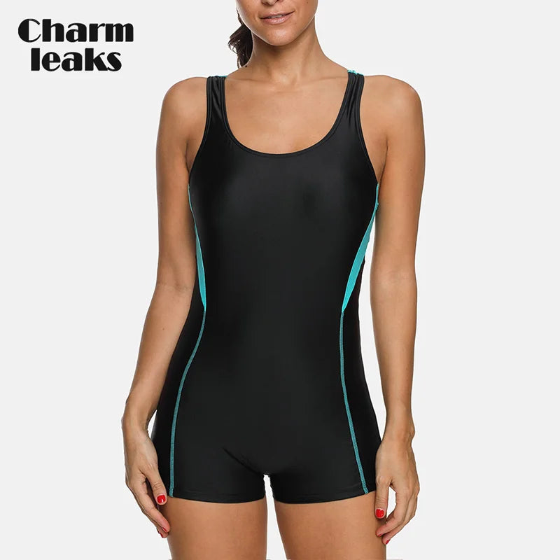 Women One Piece Sports Swimsuit Ladies Athletic Swimwear Racerback Padded Bikini Boyleg Beach Wear Bathing Suits