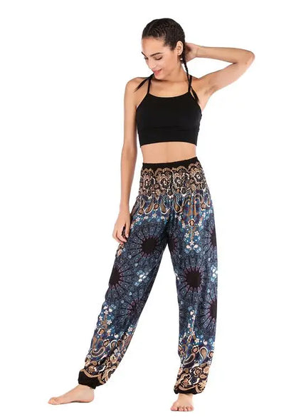 Women's Yoga Pants Bohemian Boho Pants Smocked Printing Design Trousers Loose