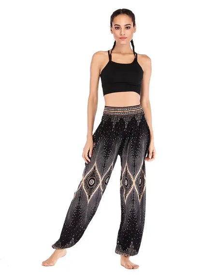 Women's Yoga Pants Bohemian Boho Pants Smocked Printing Design Trousers Loose