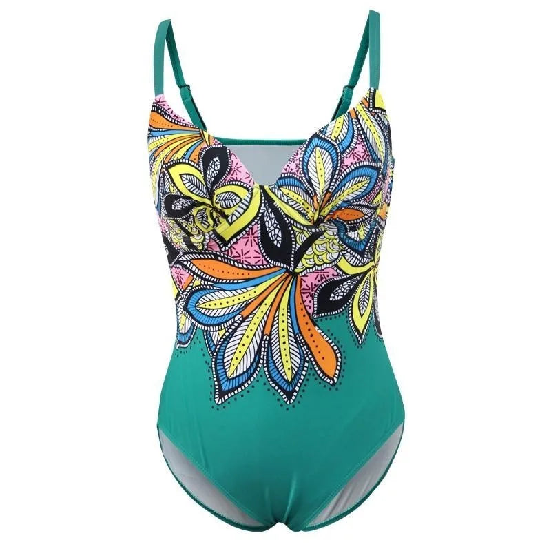 One Piece Swimsuit Closed Large Size Print Swimwear Women Flower Push Up Swimsuits Body Female Beach Bathing Suit XXL
