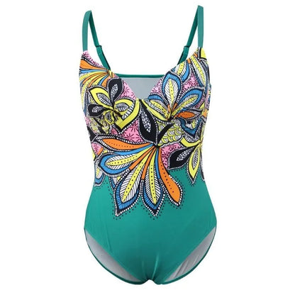 One Piece Swimsuit Closed Large Size Print Swimwear Women Flower Push Up Swimsuits Body Female Beach Bathing Suit XXL