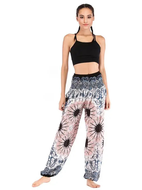 Women's Yoga Pants Bohemian Boho Pants Smocked Printing Design Trousers Loose