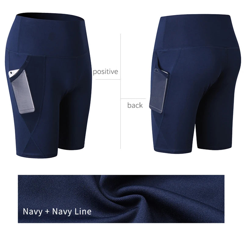 Gym Shorts Women High Waist Compression Quick Dry Yoga Shorts Fitness Running Push Up Shorts Pockets Design