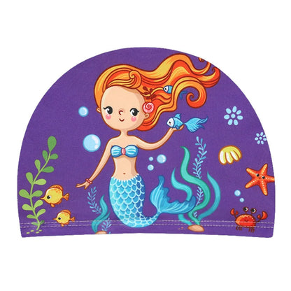 Children Cartoon Swimming Cap Kids Elastic Fabric Swimming Pool Water Sport Protect Ears Hat Swim Bathing Hats Caps Boys Girls