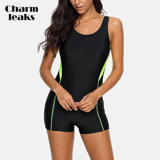 Women One Piece Sports Swimsuit Ladies Athletic Swimwear Racerback Padded Bikini Boyleg Beach Wear Bathing Suits