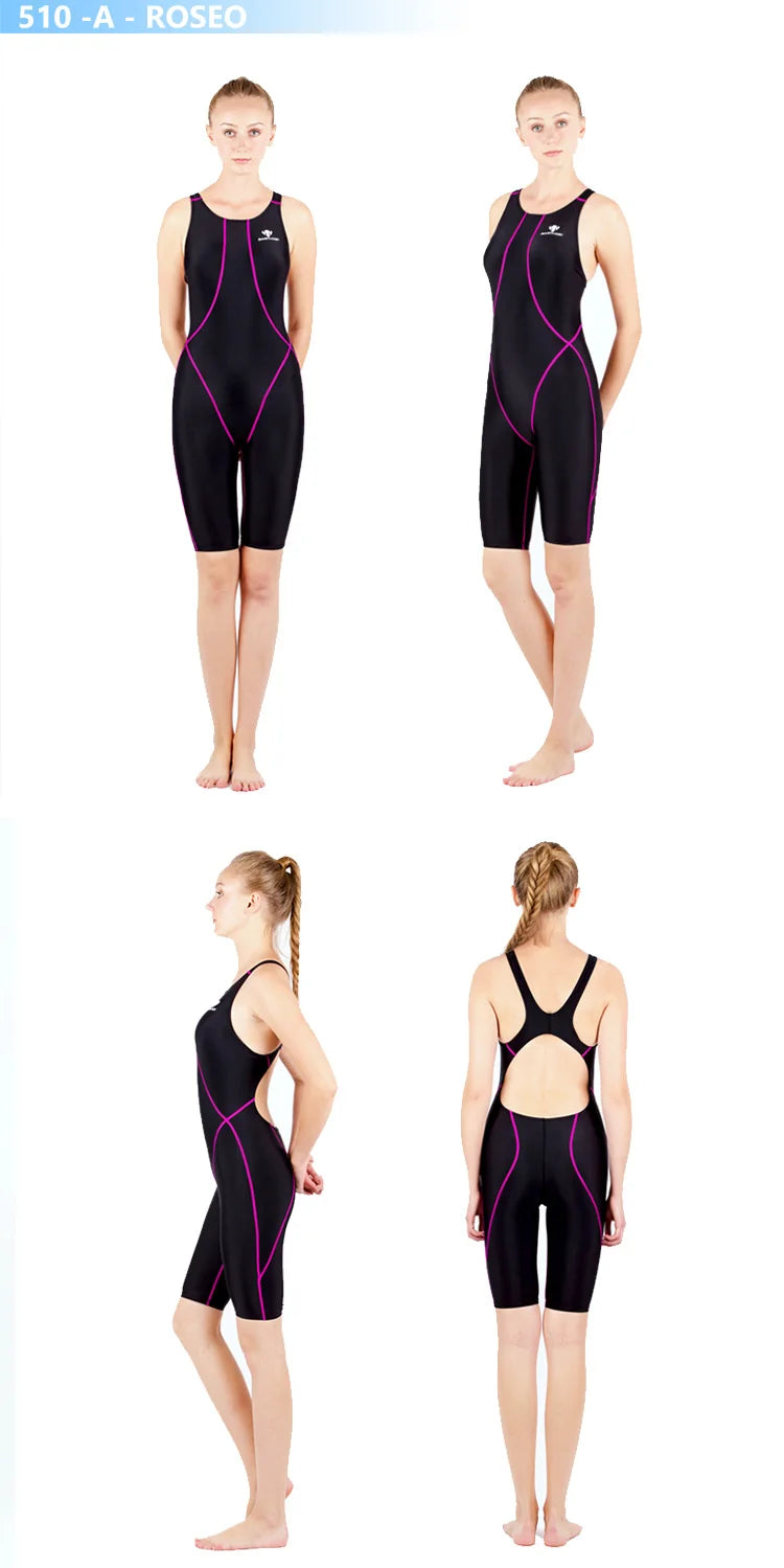 HXBY Professional Competition Knee Length Waterproof Chlorine Resistant Women's Swimwear Plus Size 5xl