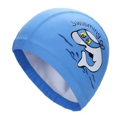 Kids Children Swimming Cap Waterproof PU Fabric Cute Cartoon Animal Dolphin Protect Ears Long Hair Boys Girls Swim Pool Caps Hat