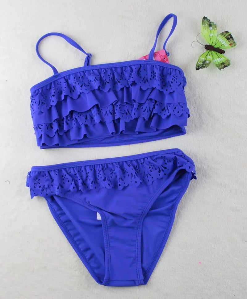 7-16years Children Swimwear Falbala Girls Swimwear Baby Kids Swimsuit Bikini Girl Summer Bathing Suit