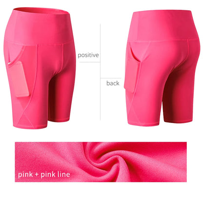Gym Shorts Women High Waist Compression Quick Dry Yoga Shorts Fitness Running Push Up Shorts Pockets Design