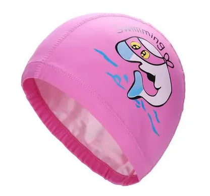 Kids Children Swimming Cap Waterproof PU Fabric Cute Cartoon Animal Dolphin Protect Ears Long Hair Boys Girls Swim Pool Caps Hat