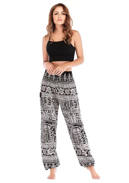 Women's Yoga Pants Bohemian Boho Pants Smocked Printing Design Trousers Loose