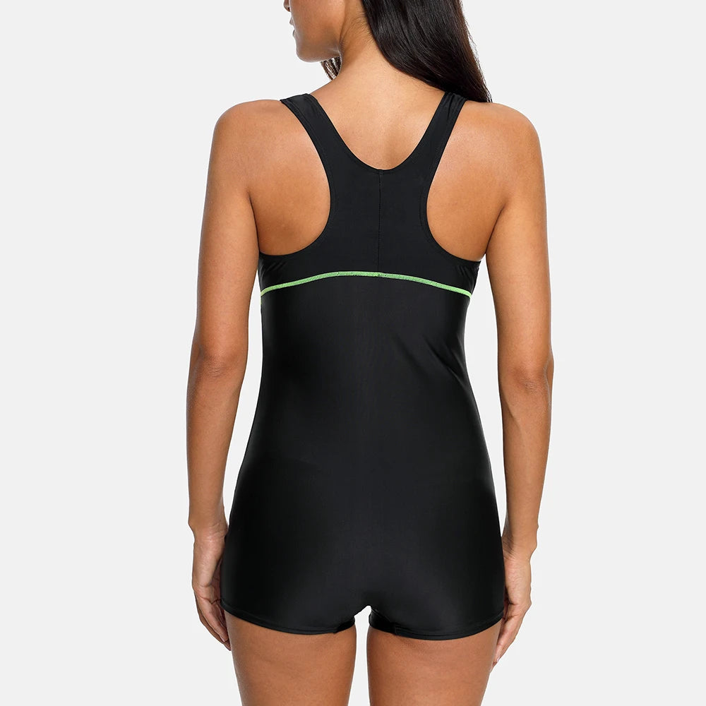 Women One Piece Sports Swimsuit Ladies Athletic Swimwear Racerback Padded Bikini Boyleg Beach Wear Bathing Suits