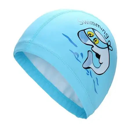 Kids Children Swimming Cap Waterproof PU Fabric Cute Cartoon Animal Dolphin Protect Ears Long Hair Boys Girls Swim Pool Caps Hat