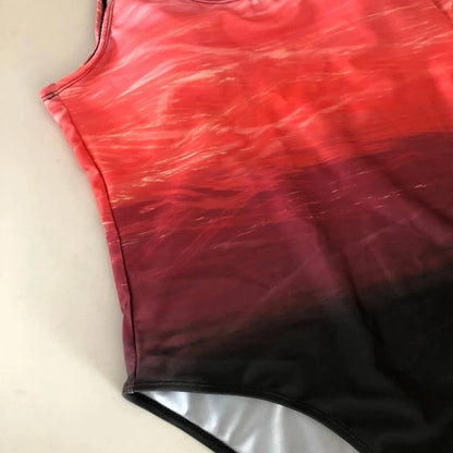 Push Up Swimwear Criss Cross Back One-piece Beach Bathing Suit Gradient Print  One Piece Women Swimsuit Bathers