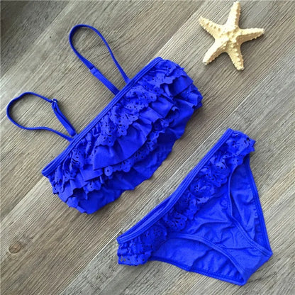 7-16years Children Swimwear Falbala Girls Swimwear Baby Kids Swimsuit Bikini Girl Summer Bathing Suit