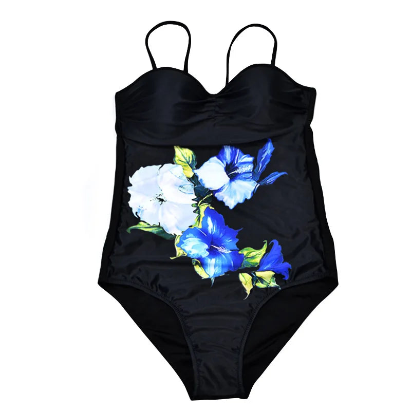 One Piece Swimsuit Closed Large Size Print Swimwear Women Flower Push Up Swimsuits Body Female Beach Bathing Suit XXL