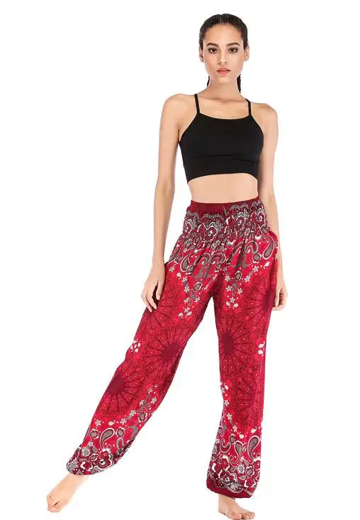 Women's Yoga Pants Bohemian Boho Pants Smocked Printing Design Trousers Loose