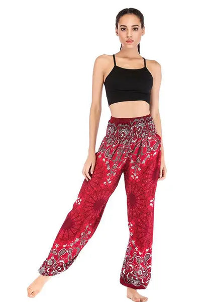 Women's Yoga Pants Bohemian Boho Pants Smocked Printing Design Trousers Loose