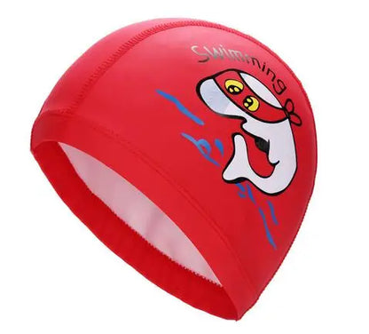 Kids Children Swimming Cap Waterproof PU Fabric Cute Cartoon Animal Dolphin Protect Ears Long Hair Boys Girls Swim Pool Caps Hat