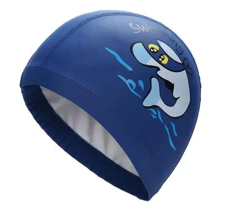 Kids Children Swimming Cap Waterproof PU Fabric Cute Cartoon Animal Dolphin Protect Ears Long Hair Boys Girls Swim Pool Caps Hat