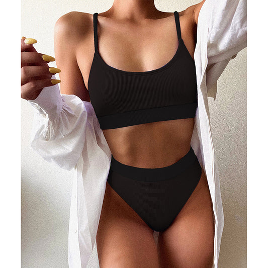 High Waisted Bikini Swimwear Woman Swimsuit Female Ribbed Brazilian Push Up Bikinis Set Bathing Suit Women Beach Wear