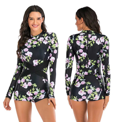 Female One-piece Wetsuit Long Sleeve Swimsuit Surfing Swimwear Women Jumpsuit Zip Front Swimsuit Diving Snorkeling Rash guard 2XL