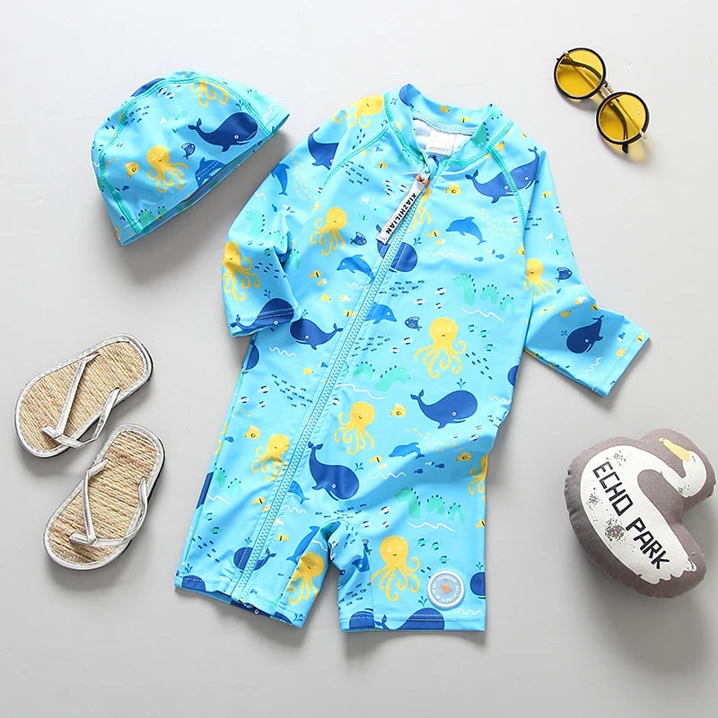 Kids Bathing Suits UV Protection Swimsuit Baby Boy Long Sleeve Swimwear for Children Swimming Suit Child Beach Pool Clothes